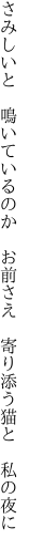 さみしいと　鳴いているのか　お前さえ 　寄り添う猫と　私の夜に