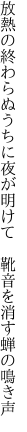 放熱の終わらぬうちに夜が明けて  靴音を消す蝉の鳴き声