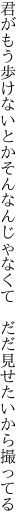 君がもう歩けないとかそんなんじゃ なくて だだ見せたいから撮ってる