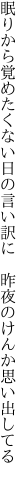 眠りから覚めたくない日の言い訳に  昨夜のけんか思い出してる