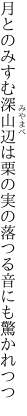 月とのみすむ深山辺は栗の実の 落つる音にも驚かれつつ