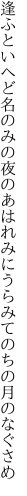 逢ふといへど名のみの夜のあはれみに うらみてのちの月のなぐさめ