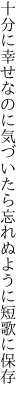 十分に幸せなのに気づいたら 忘れぬように短歌に保存