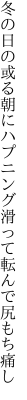 冬の日の或る朝にハプニング 滑って転んで尻もち痛し