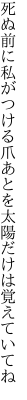 死ぬ前に私がつける爪あとを 太陽だけは覚えていてね