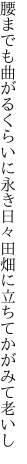 腰までも曲がるくらいに永き日々 田畑に立ちてかがみて老いし