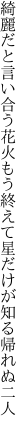 綺麗だと言い合う花火もう終えて 星だけが知る帰れぬ二人