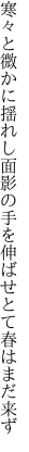 寒々と微かに揺れし面影の 手を伸ばせとて春はまだ来ず