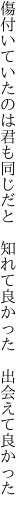 傷付いていたのは君も同じだと  知れて良かった 出会えて良かった