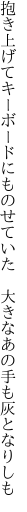 抱き上げてキーボードにものせていた  大きなあの手も灰となりしも