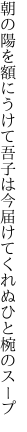 朝の陽を額にうけて吾子は今 届けてくれぬひと椀のスープ