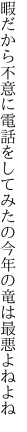 暇だから不意に電話をしてみたの 今年の竜は最悪よねよね