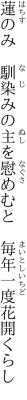 蓮のみ　馴染みの主を慰めむと 　毎年一度花開くらし