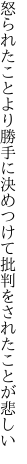 怒られたことより勝手に決めつけて 批判をされたことが悲しい