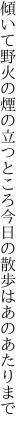 傾いて野火の煙の立つところ 今日の散歩はあのあたりまで