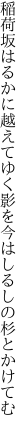 稲荷坂はるかに越えてゆく影を 今はしるしの杉とかけてむ