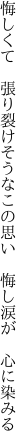 悔しくて 張り裂けそうなこの思い  悔し涙が 心に染みる