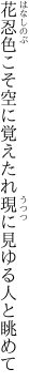 花忍色こそ空に覚えたれ 現に見ゆる人と眺めて