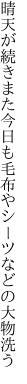 晴天が続きまた今日も毛布や シーツなどの大物洗う