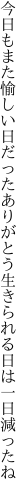 今日もまた愉しい日だったありがとう 生きられる日は一日減ったね