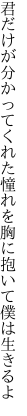 君だけが分かってくれた憧れを 胸に抱いて僕は生きるよ