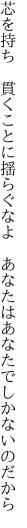 芯を持ち 貫くことに揺らぐなよ  あなたはあなたでしかないのだから