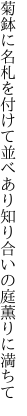 菊鉢に名札を付けて並べあり 知り合いの庭薫りに満ちて