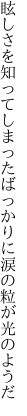 眩しさを知ってしまったばっかりに 涙の粒が光のようだ