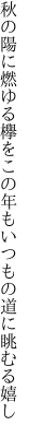 秋の陽に燃ゆる欅をこの年も いつもの道に眺むる嬉し