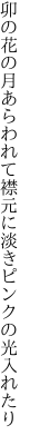 卯の花の月あらわれて襟元に 淡きピンクの光入れたり