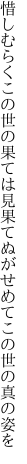 惜しむらくこの世の果ては見果てぬが せめてこの世の真の姿を