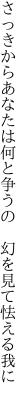 さっきからあなたは何と争うの　 幻を見て怯える我に