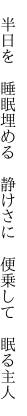  半日を 睡眠埋める 静けさに  便乗して 眠る主人