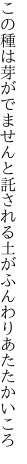 この種は芽がでませんと託される 土がふんわりあたたかいころ