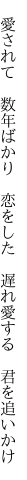 　愛されて　数年ばかり　恋をした 　遅れ愛する　君を追いかけ