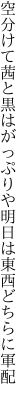 空分けて茜と黒はがっぷりや 明日は東西どちらに軍配