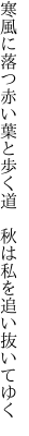 寒風に落つ赤い葉と歩く道　 秋は私を追い抜いてゆく