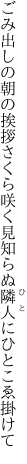 ごみ出しの朝の挨拶さくら咲く 見知らぬ隣人にひとこゑ掛けて