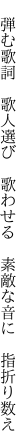 　弾む歌詞　歌人選び　歌わせる 　素敵な音に　指折り数え