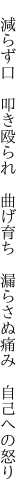 　減らず口　叩き殴られ　曲げ育ち 　漏らさぬ痛み　自己への怒り