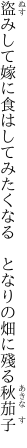 盜みして嫁に食はしてみたくなる  となりの畑に殘る秋茄子