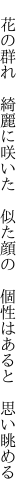 　花の群れ　綺麗に咲いた　似た顔の 　個性はあると　思い眺める