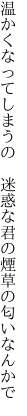 温かくなってしまうの　迷惑な 君の煙草の匂いなんかで