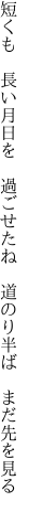 短くも　長い月日を　過ごせたね 　道のり半ば　まだ先を見る