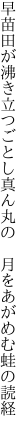 早苗田が沸き立つごとし真ん丸の 　月をあがめむ蛙の読経