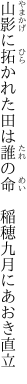 山影に拓かれた田は誰の命　 稲穂九月にあおき直立