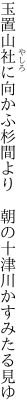 玉置山社に向かふ杉間より  朝の十津川かすみたる見ゆ