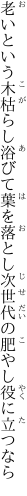 老いという木枯らし浴びて葉を落とし 次世代の肥やし役に立つなら