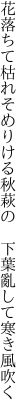 花落ちて枯れそめりける秋萩の　 下葉亂して寒き風吹く