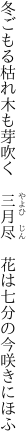 冬ごもる枯れ木も芽吹く　三月尽　 花は七分の今咲きにほふ